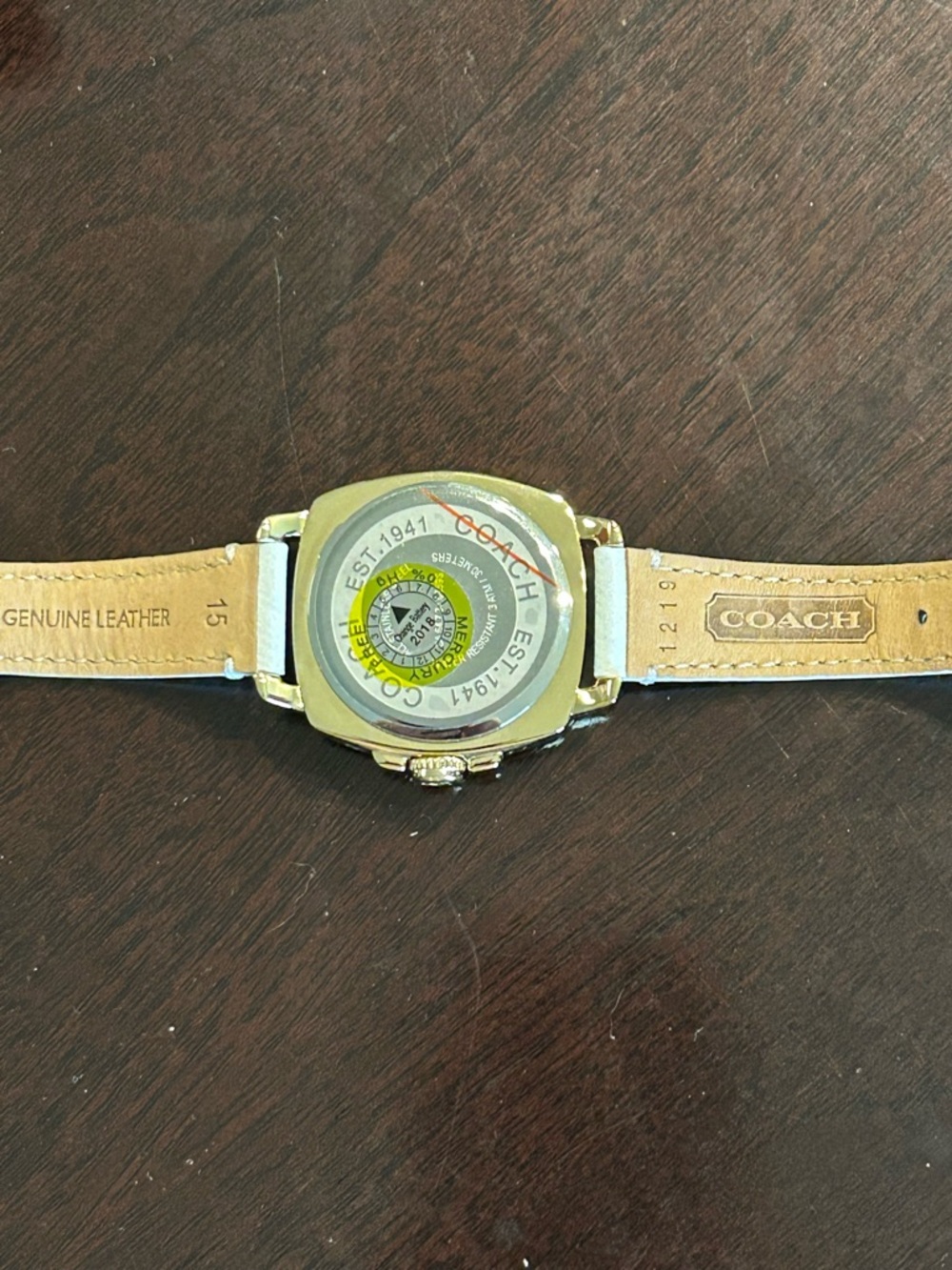 Coach Gold-Tone Boyfriend Crystal Bezel 35mm Watch with White Leather Strap - Picture 5 of 8
